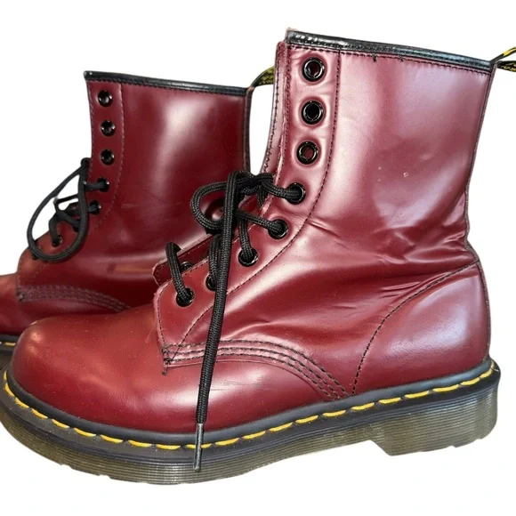Dr. Martens Air Wair 1460 Smooth Leather Lace Up Boots Cherry Red Grunge Sz 7 - Picture 8 of 16